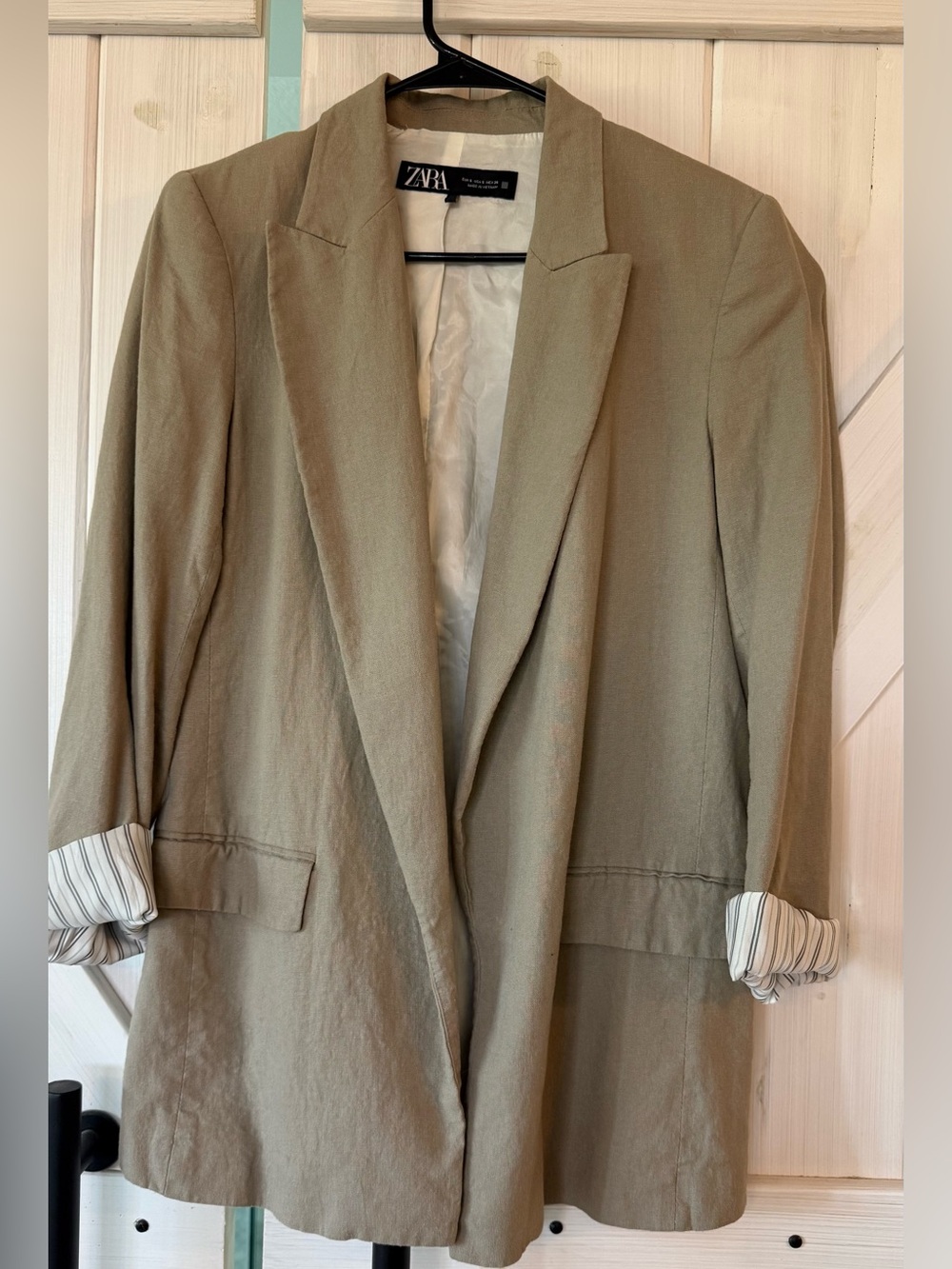 Zara Olive-Taupe Linen-Blend Single-Breasted Blazer